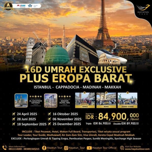 16D Umroh Exclusive Plus Eropa Barat